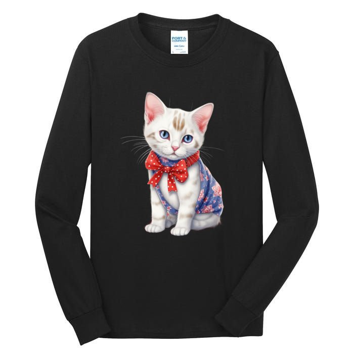 American Cat 4th Of July Cat Patriotic Cats Japanese Bobtail Kitten Tall Long Sleeve T-Shirt