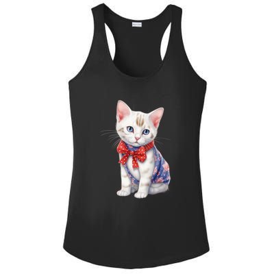 American Cat 4th Of July Cat Patriotic Cats Japanese Bobtail Kitten Ladies PosiCharge Competitor Racerback Tank