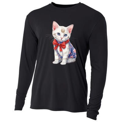 American Cat 4th Of July Cat Patriotic Cats Japanese Bobtail Kitten Cooling Performance Long Sleeve Crew