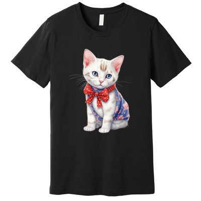 American Cat 4th Of July Cat Patriotic Cats Japanese Bobtail Kitten Premium T-Shirt