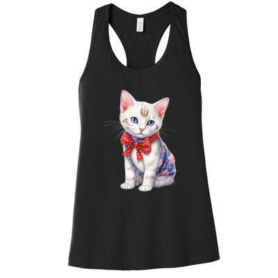 American Cat 4th Of July Cat Patriotic Cats Japanese Bobtail Kitten Women's Racerback Tank