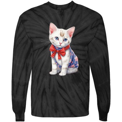 American Cat 4th Of July Cat Patriotic Cats Japanese Bobtail Kitten Tie-Dye Long Sleeve Shirt