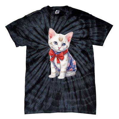 American Cat 4th Of July Cat Patriotic Cats Japanese Bobtail Kitten Tie-Dye T-Shirt