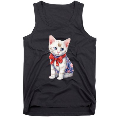 American Cat 4th Of July Cat Patriotic Cats Japanese Bobtail Kitten Tank Top