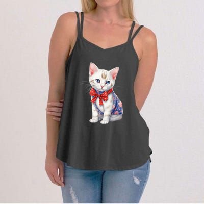 American Cat 4th Of July Cat Patriotic Cats Japanese Bobtail Kitten Women's Strappy Tank