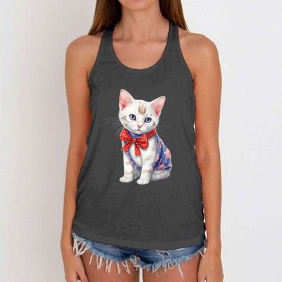 American Cat 4th Of July Cat Patriotic Cats Japanese Bobtail Kitten Women's Knotted Racerback Tank