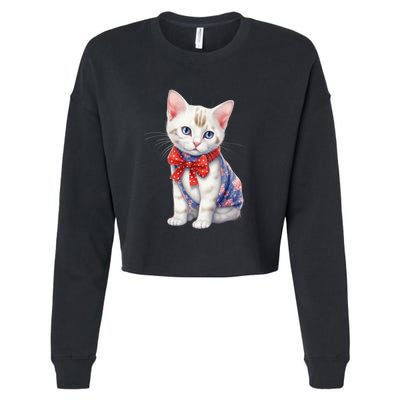 American Cat 4th Of July Cat Patriotic Cats Japanese Bobtail Kitten Cropped Pullover Crew