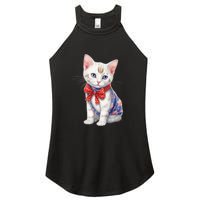 American Cat 4th Of July Cat Patriotic Cats Japanese Bobtail Kitten Women's Perfect Tri Rocker Tank