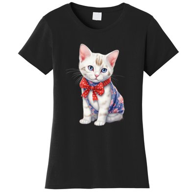 American Cat 4th Of July Cat Patriotic Cats Japanese Bobtail Kitten Women's T-Shirt