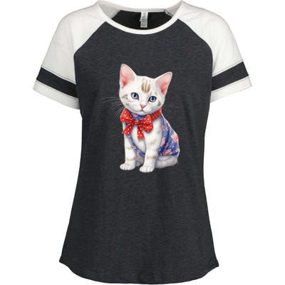 American Cat 4th Of July Cat Patriotic Cats Japanese Bobtail Kitten Enza Ladies Jersey Colorblock Tee