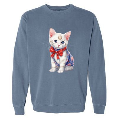 American Cat 4th Of July Cat Patriotic Cats Japanese Bobtail Kitten Garment-Dyed Sweatshirt