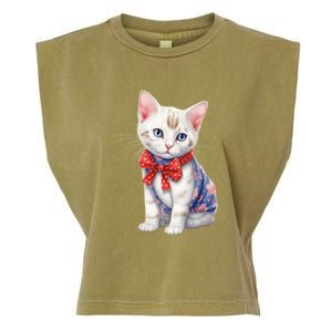 American Cat 4th Of July Cat Patriotic Cats Japanese Bobtail Kitten Garment-Dyed Women's Muscle Tee