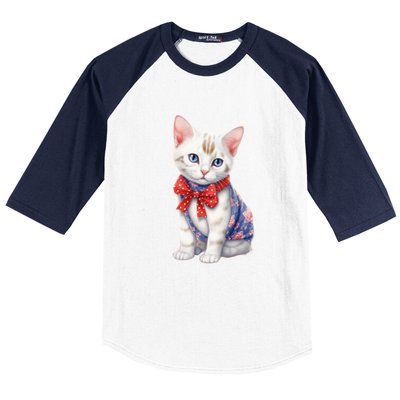 American Cat 4th Of July Cat Patriotic Cats Japanese Bobtail Kitten Baseball Sleeve Shirt