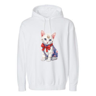 American Cat 4th Of July Cat Patriotic Cats Japanese Bobtail Kitten Garment-Dyed Fleece Hoodie