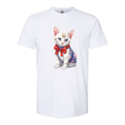 American Cat 4th Of July Cat Patriotic Cats Japanese Bobtail Kitten Softstyle CVC T-Shirt