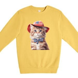 American Cat 4th Of July Cat Patriotic Cats Maine Coon Kitten Premium Crewneck Sweatshirt