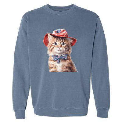 American Cat 4th Of July Cat Patriotic Cats Maine Coon Kitten Garment-Dyed Sweatshirt