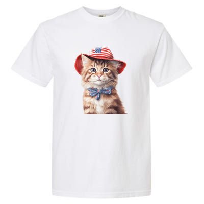 American Cat 4th Of July Cat Patriotic Cats Maine Coon Kitten Garment-Dyed Heavyweight T-Shirt