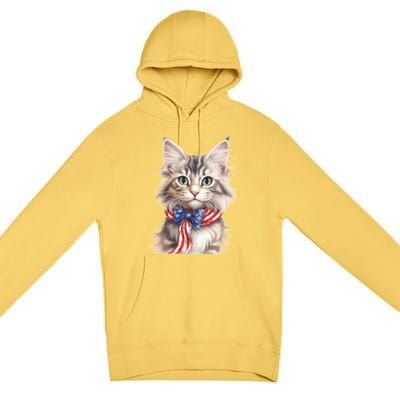 American Cat 4th Of July Cat Patriotic Cats Maine Coon Kitten Premium Pullover Hoodie