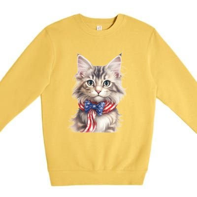 American Cat 4th Of July Cat Patriotic Cats Maine Coon Kitten Premium Crewneck Sweatshirt