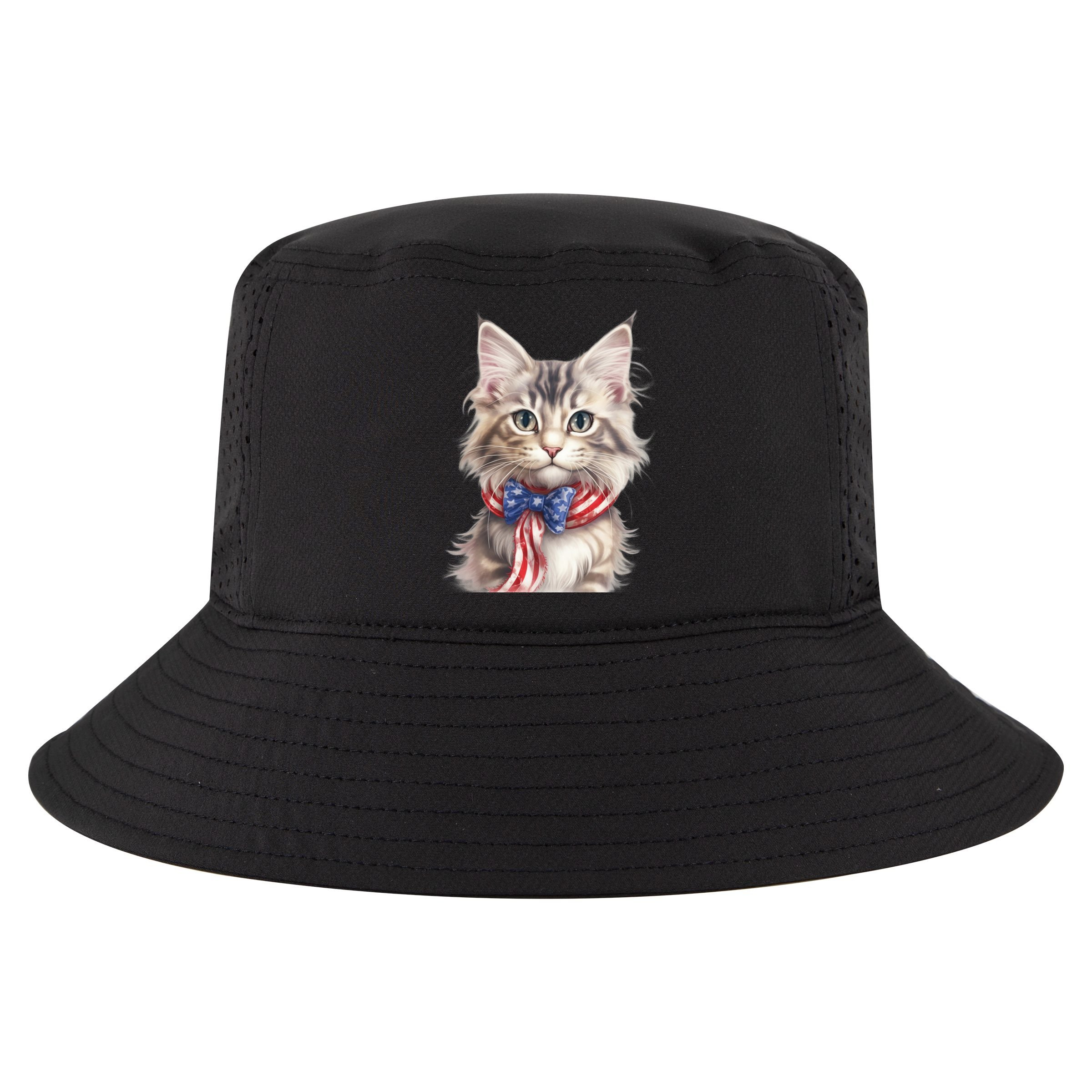 American Cat 4th Of July Cat Patriotic Cats Maine Coon Kitten Cool Comfort Performance Bucket Hat