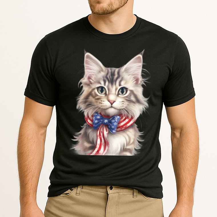 American Cat 4th Of July Cat Patriotic Cats Maine Coon Kitten Cooling Performance Crew T-Shirt