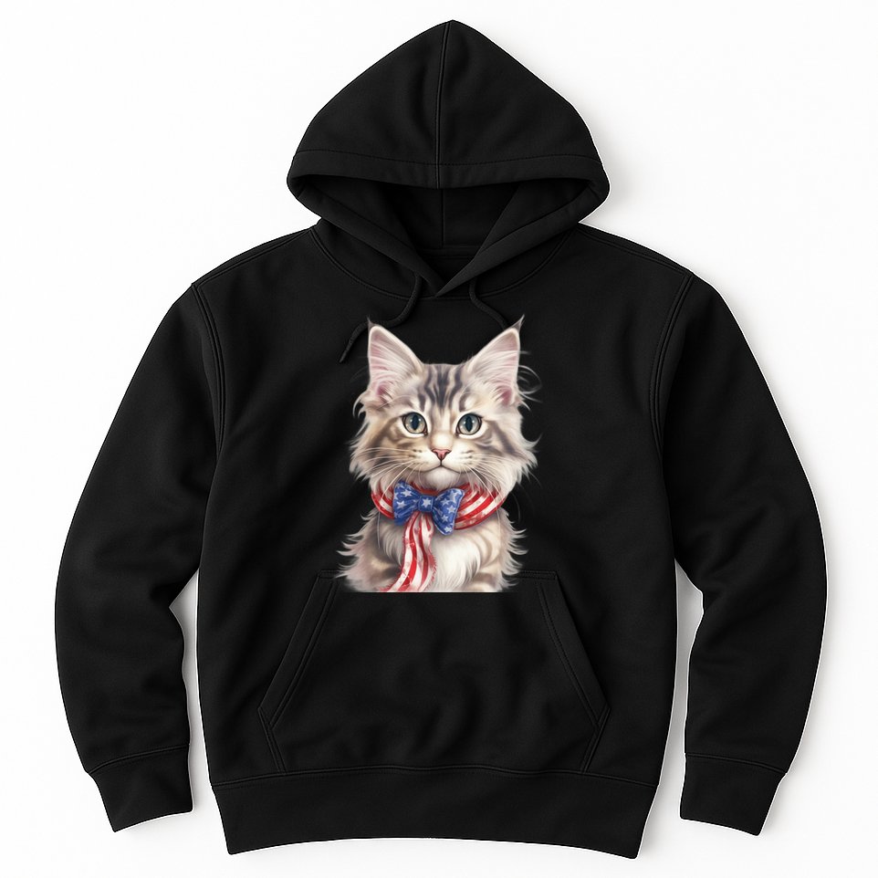 American Cat 4th Of July Cat Patriotic Cats Maine Coon Kitten Hoodie