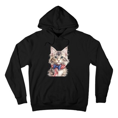 American Cat 4th Of July Cat Patriotic Cats Maine Coon Kitten Hoodie