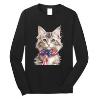 American Cat 4th Of July Cat Patriotic Cats Maine Coon Kitten Long Sleeve Shirt