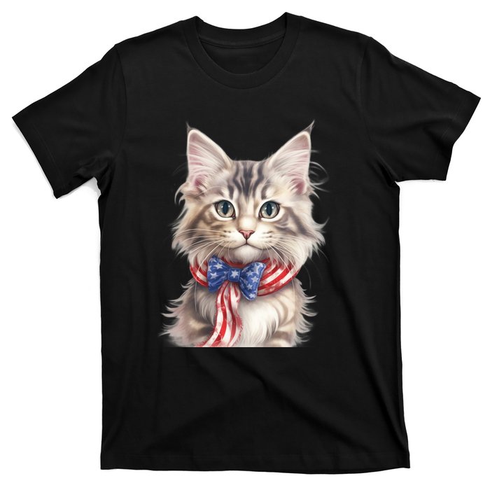 American Cat 4th Of July Cat Patriotic Cats Maine Coon Kitten T-Shirt