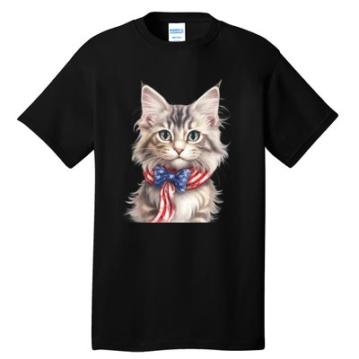 American Cat 4th Of July Cat Patriotic Cats Maine Coon Kitten Tall T-Shirt