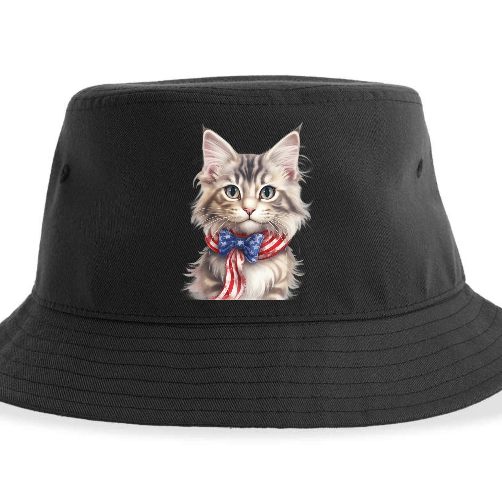 American Cat 4th Of July Cat Patriotic Cats Maine Coon Kitten Sustainable Bucket Hat