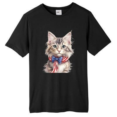 American Cat 4th Of July Cat Patriotic Cats Maine Coon Kitten Tall Fusion ChromaSoft Performance T-Shirt