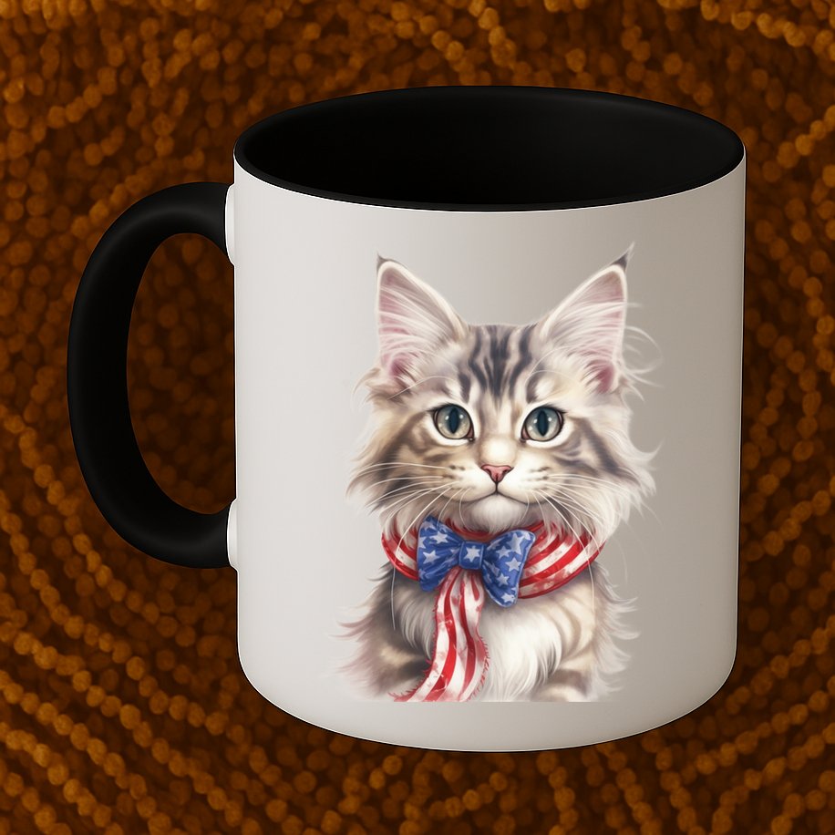American Cat 4th Of July Cat Patriotic Cats Maine Coon Kitten Mug