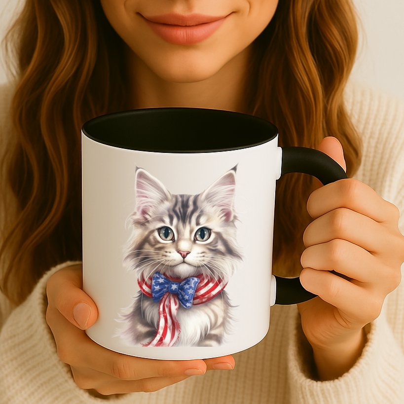 American Cat 4th Of July Cat Patriotic Cats Maine Coon Kitten Mug