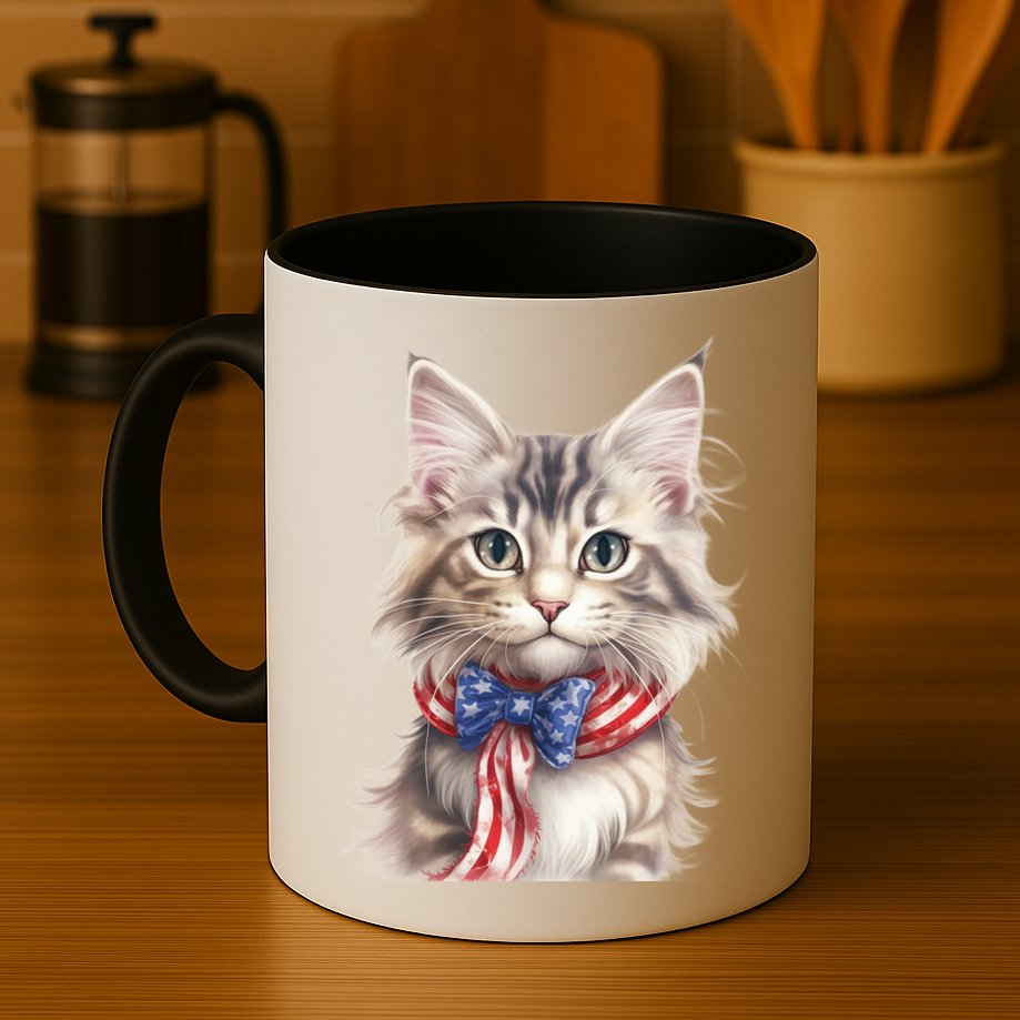 American Cat 4th Of July Cat Patriotic Cats Maine Coon Kitten Mug