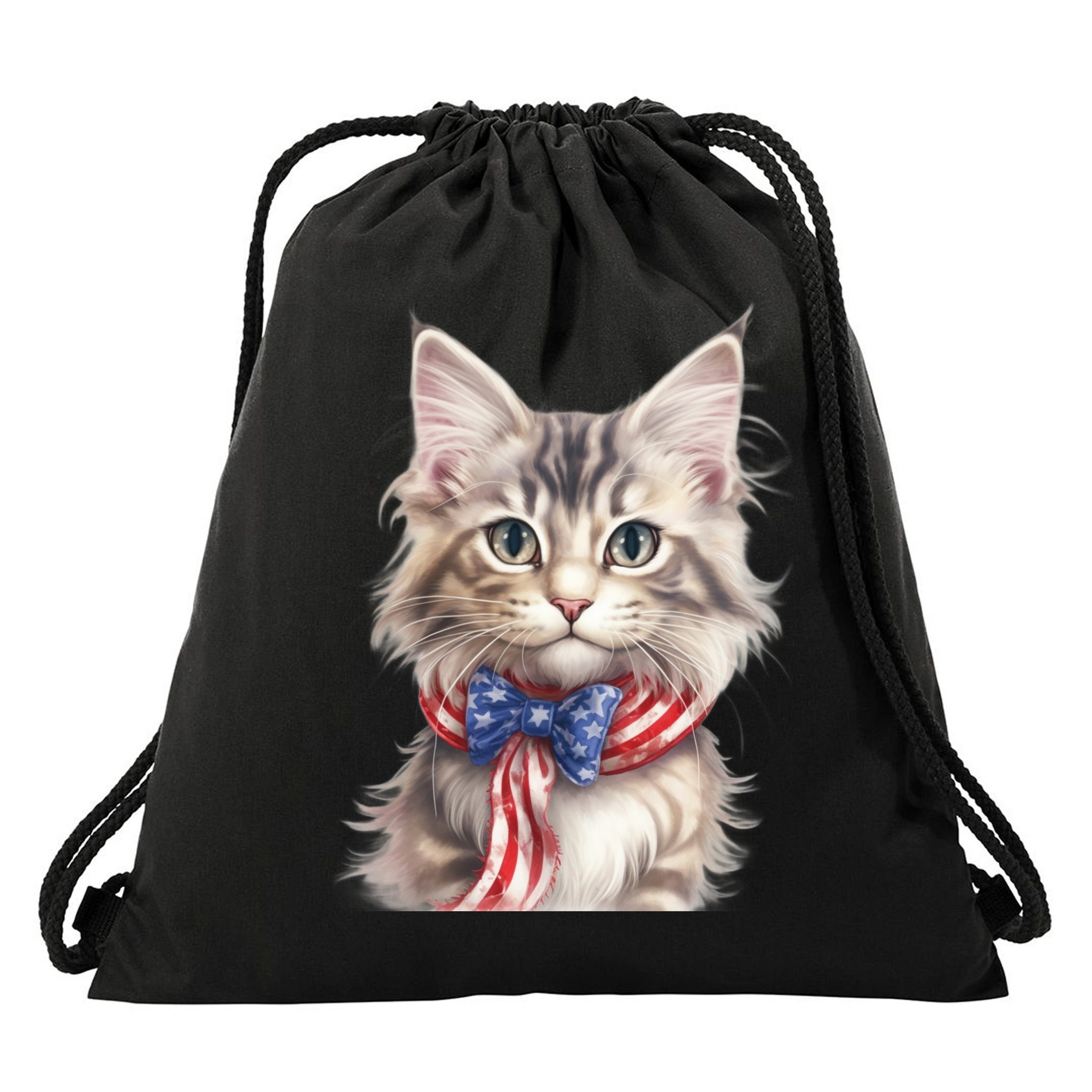 American Cat 4th Of July Cat Patriotic Cats Maine Coon Kitten Drawstring Bag