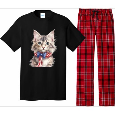 American Cat 4th Of July Cat Patriotic Cats Maine Coon Kitten Pajama Set