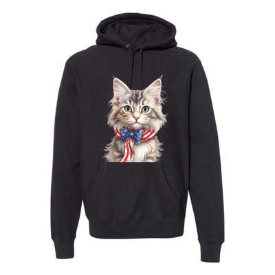 American Cat 4th Of July Cat Patriotic Cats Maine Coon Kitten Premium Hoodie