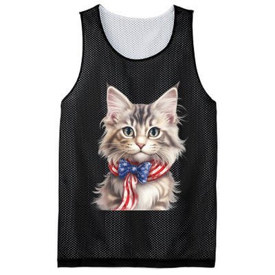 American Cat 4th Of July Cat Patriotic Cats Maine Coon Kitten Mesh Reversible Basketball Jersey Tank