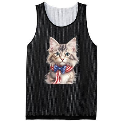 American Cat 4th Of July Cat Patriotic Cats Maine Coon Kitten Mesh Reversible Basketball Jersey Tank