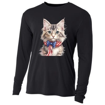 American Cat 4th Of July Cat Patriotic Cats Maine Coon Kitten Cooling Performance Long Sleeve Crew