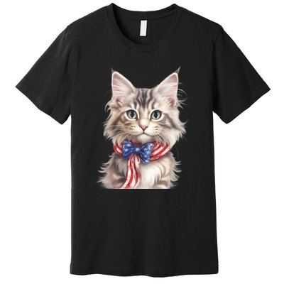 American Cat 4th Of July Cat Patriotic Cats Maine Coon Kitten Premium T-Shirt