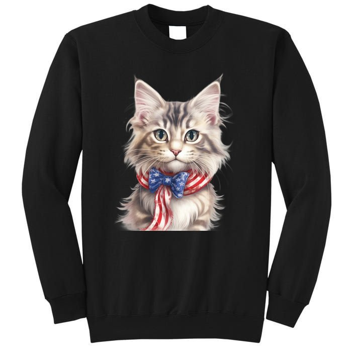 American Cat 4th Of July Cat Patriotic Cats Maine Coon Kitten Tall Sweatshirt