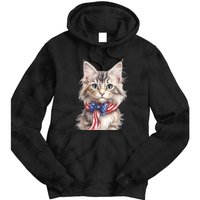 American Cat 4th Of July Cat Patriotic Cats Maine Coon Kitten Tie Dye Hoodie