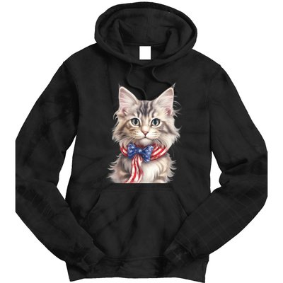 American Cat 4th Of July Cat Patriotic Cats Maine Coon Kitten Tie Dye Hoodie