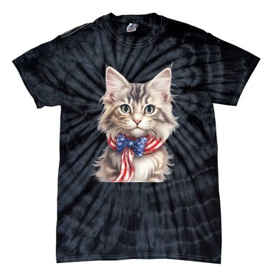 American Cat 4th Of July Cat Patriotic Cats Maine Coon Kitten Tie-Dye T-Shirt