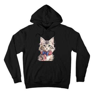 American Cat 4th Of July Cat Patriotic Cats Maine Coon Kitten Tall Hoodie