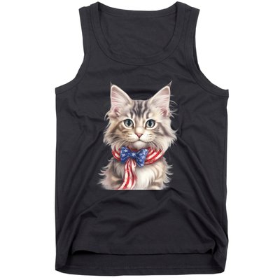 American Cat 4th Of July Cat Patriotic Cats Maine Coon Kitten Tank Top