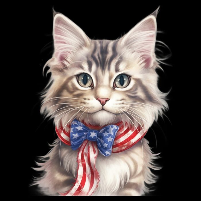 American Cat 4th Of July Cat Patriotic Cats Maine Coon Kitten Womens T-Shirt
